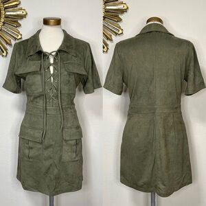 Le Lis Olive Green Suede Mini Dress